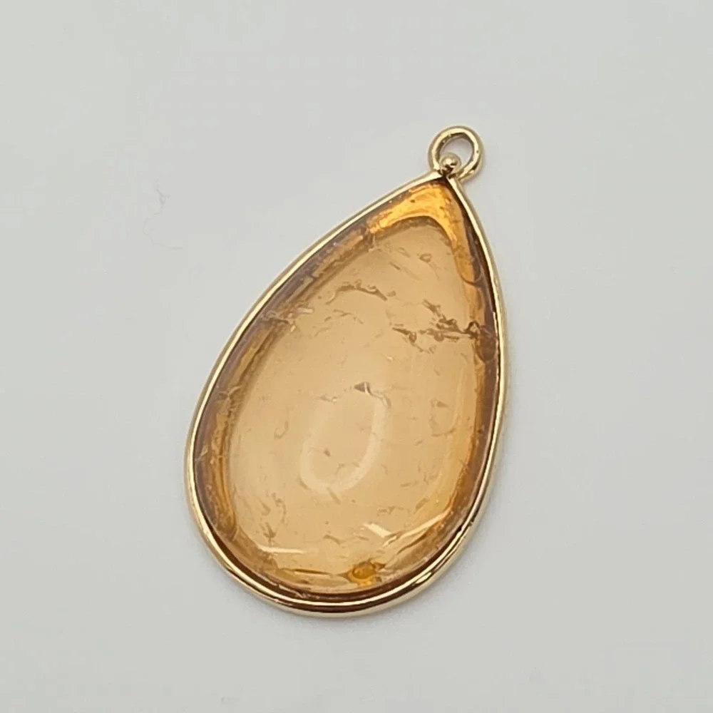 Vintage MONET Signed‎ Pale Orange Quartz Stone Pendant Large Gold Tone 2